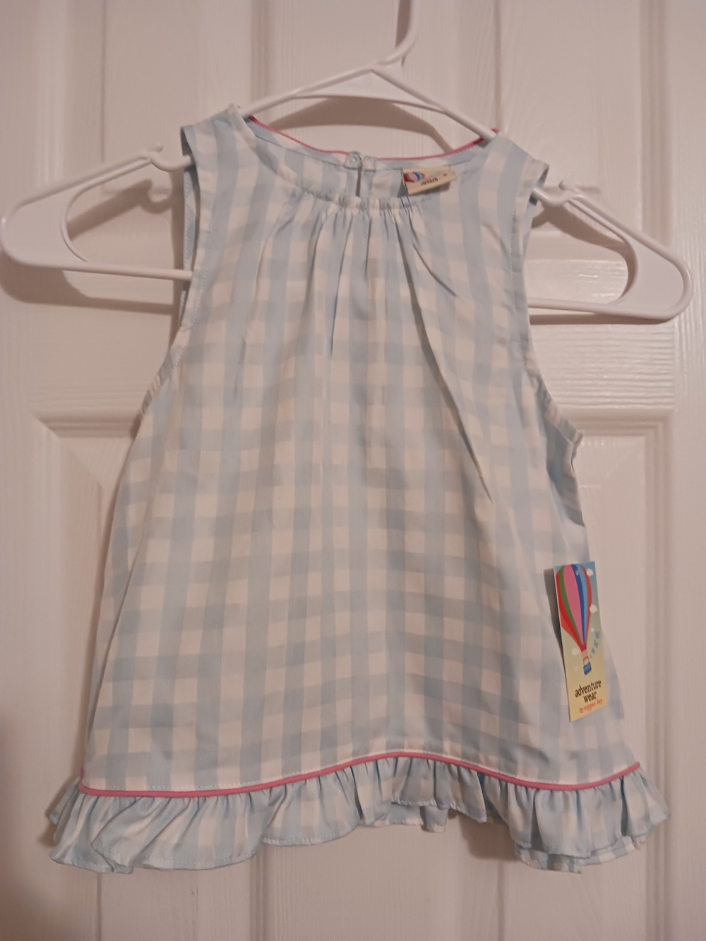 Copper Key Light Blue & White Gingham Ruffle Tank Top with Pink Trim Size 6